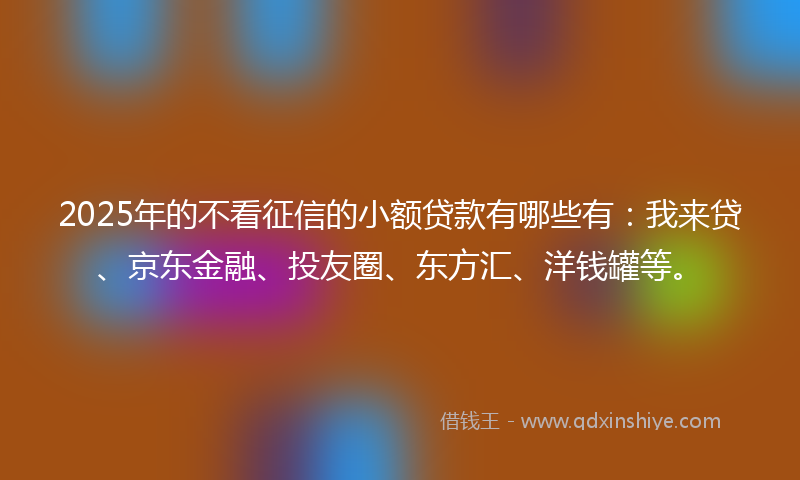 2025年的不看征信的小额贷款有哪些有：我来贷、京东金融、投友圈、东方汇、洋钱罐等。