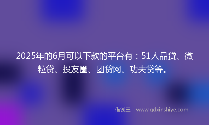 2025年的6月可以下款的平台有：51人品贷、微粒贷、投友圈、团贷网、功夫贷等。