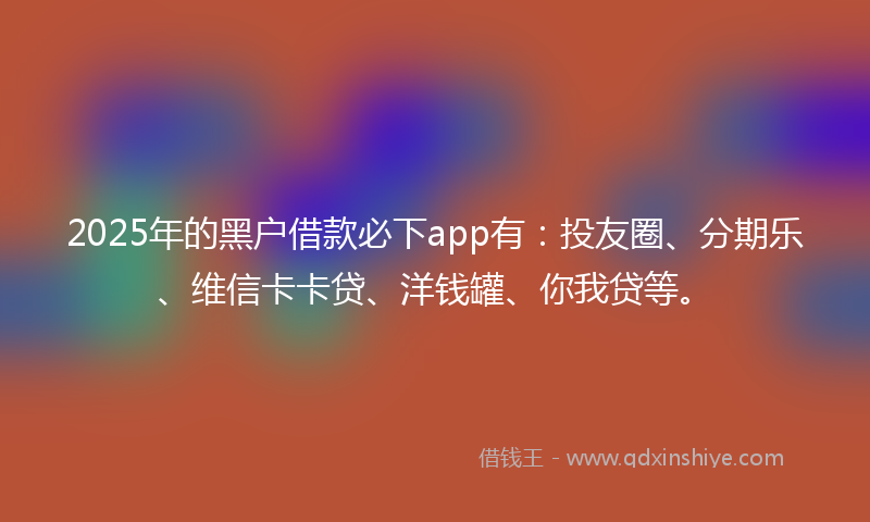 2025年的黑户借款必下app有：投友圈、分期乐、维信卡卡贷、洋钱罐、你我贷等。