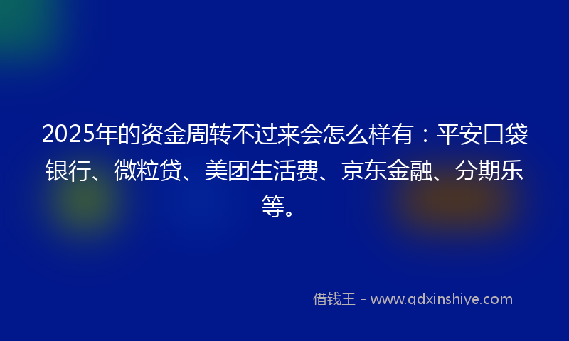 2025年的资金周转不过来会怎么样有：平安口袋银行、微粒贷、美团生活费、京东金融、分期乐等。