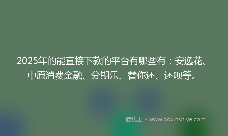 2025年的能直接下款的平台有哪些有：安逸花、中原消费金融、分期乐、替你还、还呗等。