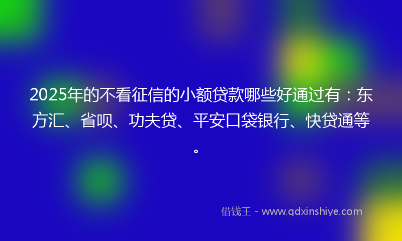 2025年的不看征信的小额贷款哪些好通过有：东方汇、省呗、功夫贷、平安口袋银行、快贷通等。