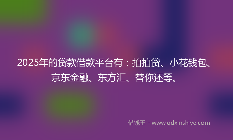 2025年的贷款借款平台有：拍拍贷、小花钱包、京东金融、东方汇、替你还等。