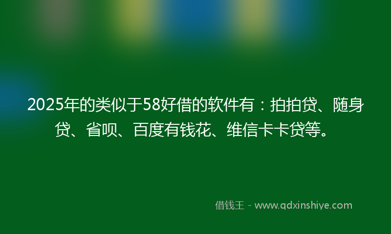 2025年的类似于58好借的软件有：拍拍贷、随身贷、省呗、百度有钱花、维信卡卡贷等。