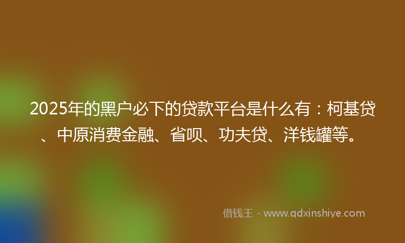 2025年的黑户必下的贷款平台是什么有：柯基贷、中原消费金融、省呗、功夫贷、洋钱罐等。