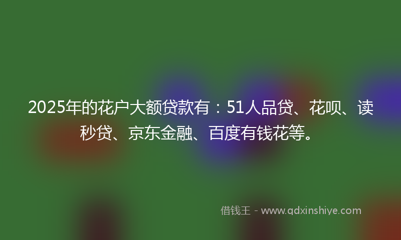 2025年的花户大额贷款有：51人品贷、花呗、读秒贷、京东金融、百度有钱花等。