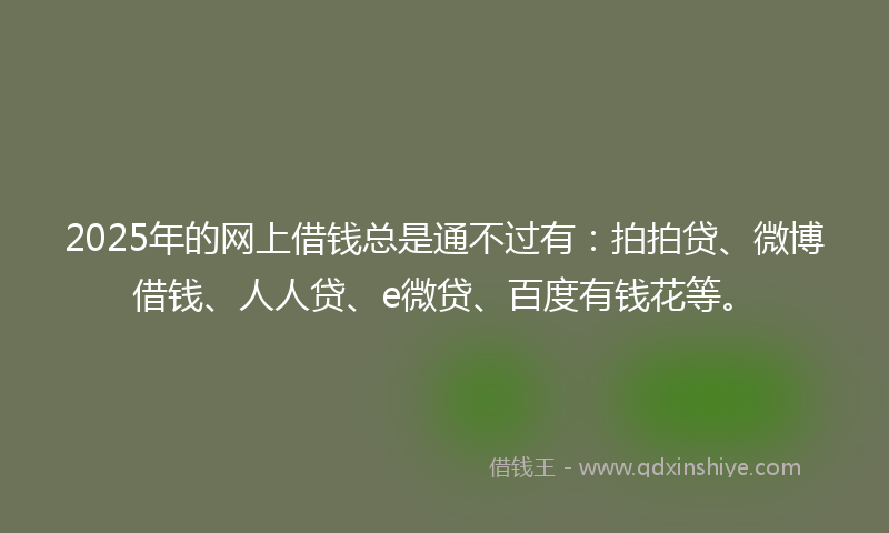 2025年的网上借钱总是通不过有：拍拍贷、微博借钱、人人贷、e微贷、百度有钱花等。