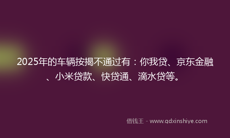 2025年的车辆按揭不通过有：你我贷、京东金融、小米贷款、快贷通、滴水贷等。