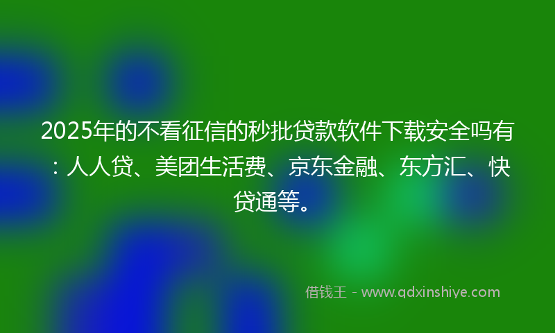 2025年的不看征信的秒批贷款软件下载安全吗有：人人贷、美团生活费、京东金融、东方汇、快贷通等。