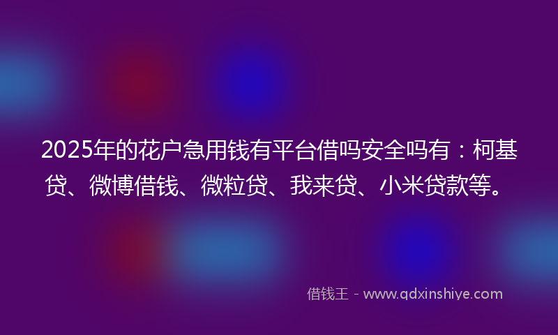 2025年的花户急用钱有平台借吗安全吗有:柯基贷、微博借钱、微粒贷、我来贷、小米贷款等。
