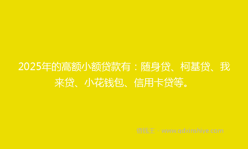 2025年的高额小额贷款有:随身贷、柯基贷、我来贷、小花钱包、信用卡贷等。
