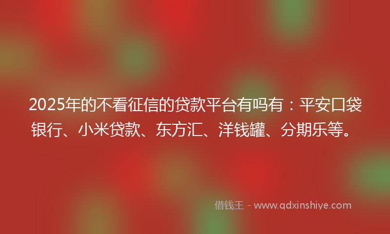 2025年的不看征信的贷款平台有吗有：平安口袋银行、小米贷款、东方汇、洋钱罐、分期乐等。