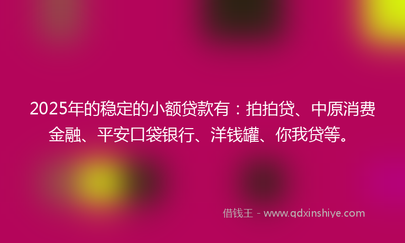 2025年的稳定的小额贷款有：拍拍贷、中原消费金融、平安口袋银行、洋钱罐、你我贷等。