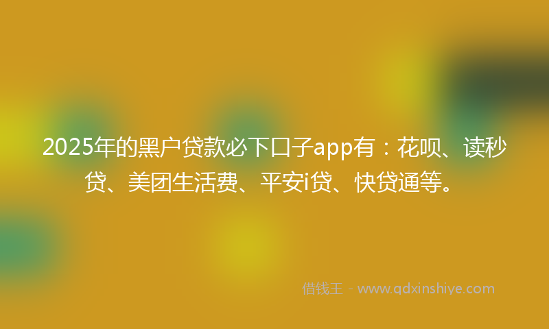 2025年的黑户贷款必下口子app有：花呗、读秒贷、美团生活费、平安i贷、快贷通等。