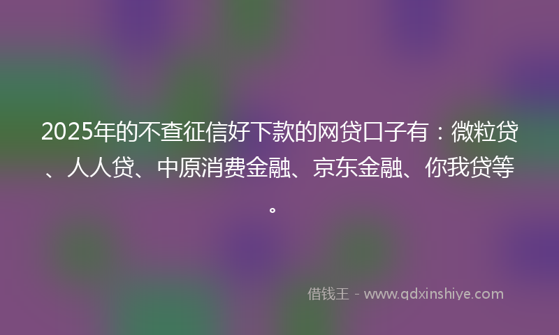 2025年的不查征信好下款的网贷口子有：微粒贷、人人贷、中原消费金融、京东金融、你我贷等。