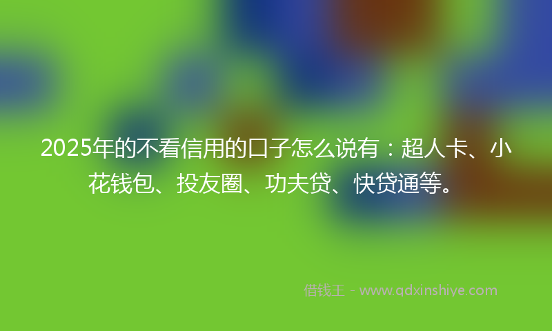 2025年的不看信用的口子怎么说有：超人卡、小花钱包、投友圈、功夫贷、快贷通等。