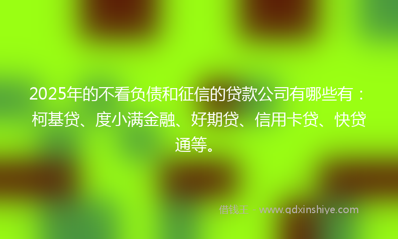 2025年的不看负债和征信的贷款公司有哪些有：柯基贷、度小满金融、好期贷、信用卡贷、快贷通等。