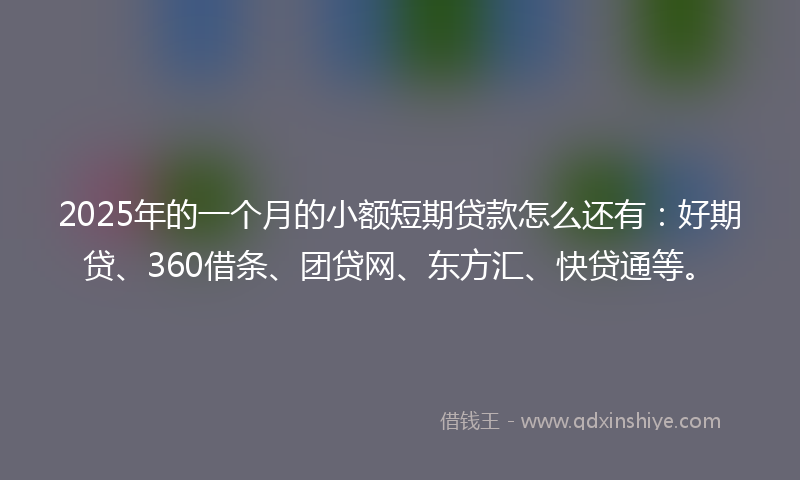 2025年的一个月的小额短期贷款怎么还有：好期贷、360借条、团贷网、东方汇、快贷通等。