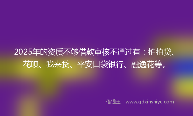 2025年的资质不够借款审核不通过有：拍拍贷、花呗、我来贷、平安口袋银行、融逸花等。