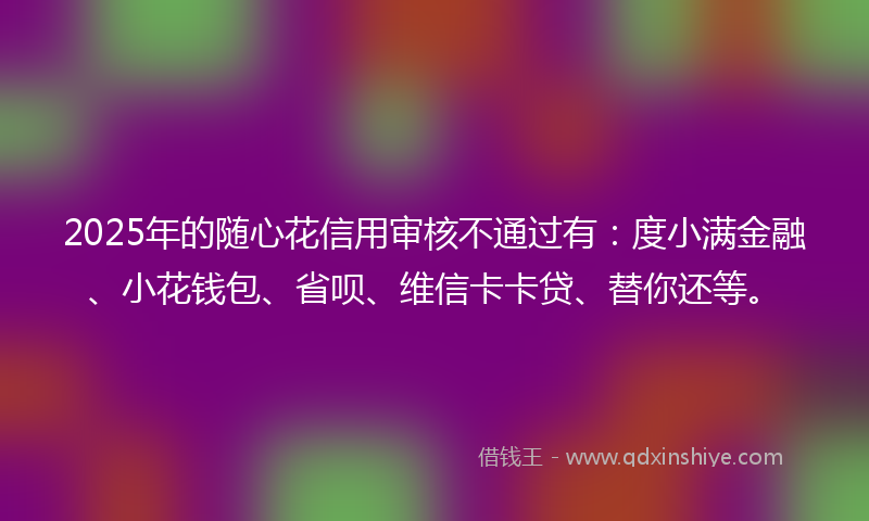 2025年的随心花信用审核不通过有：度小满金融、小花钱包、省呗、维信卡卡贷、替你还等。