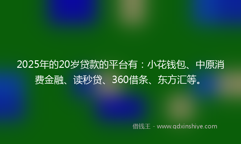 2025年的20岁贷款的平台有：小花钱包、中原消费金融、读秒贷、360借条、东方汇等。