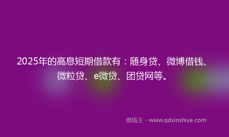 2025年的高息短期借款有：随身贷、微博借钱、微粒贷、e微贷、团贷网等。