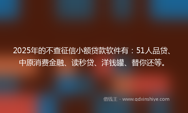 2025年的不查征信小额贷款软件有：51人品贷、中原消费金融、读秒贷、洋钱罐、替你还等。