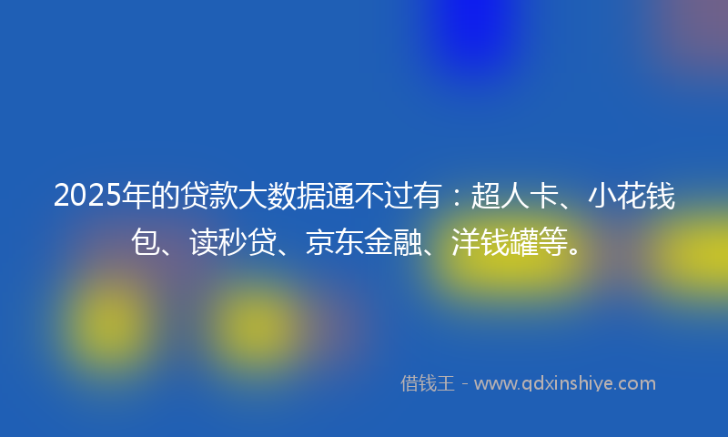 2025年的贷款大数据通不过有：超人卡、小花钱包、读秒贷、京东金融、洋钱罐等。