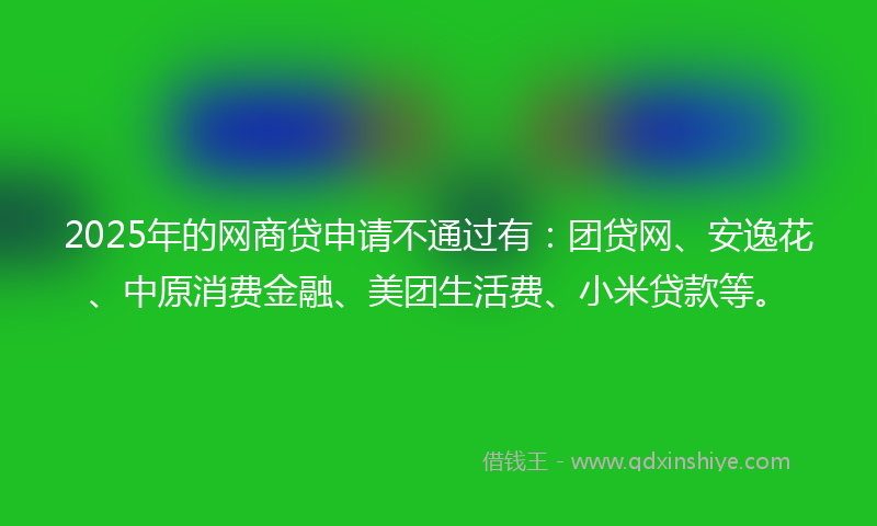 2025年的网商贷申请不通过有：团贷网、安逸花、中原消费金融、美团生活费、小米贷款等。