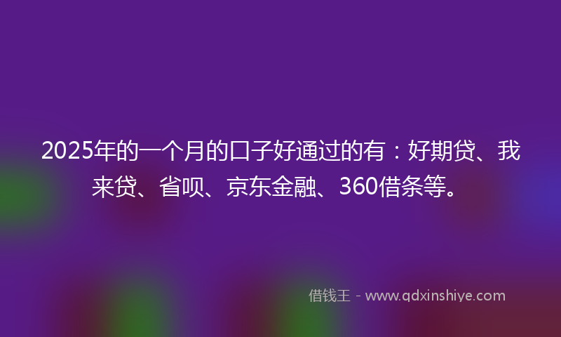 2025年的一个月的口子好通过的有：好期贷、我来贷、省呗、京东金融、360借条等。