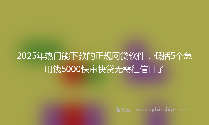 2025年热门能下款的正规网贷软件，概括5个急用钱5000快审快贷无需征信口子