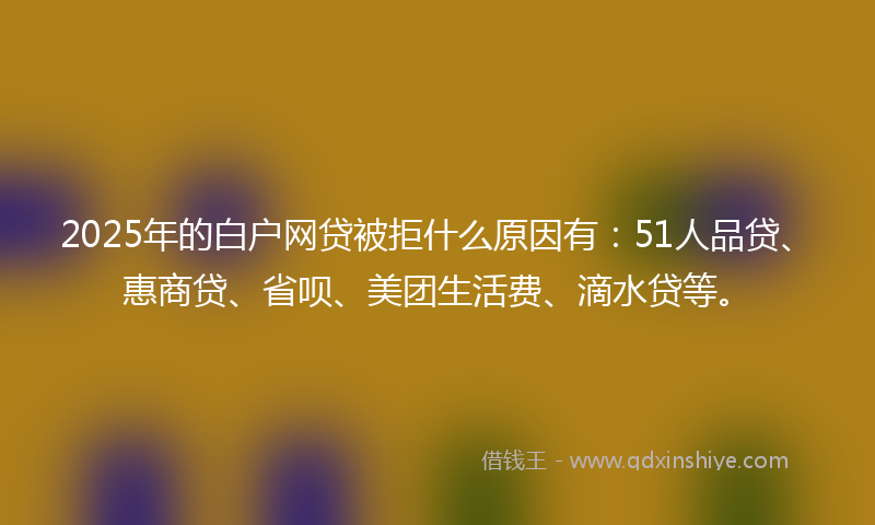 2025年的白户网贷被拒什么原因有：51人品贷、惠商贷、省呗、美团生活费、滴水贷等。