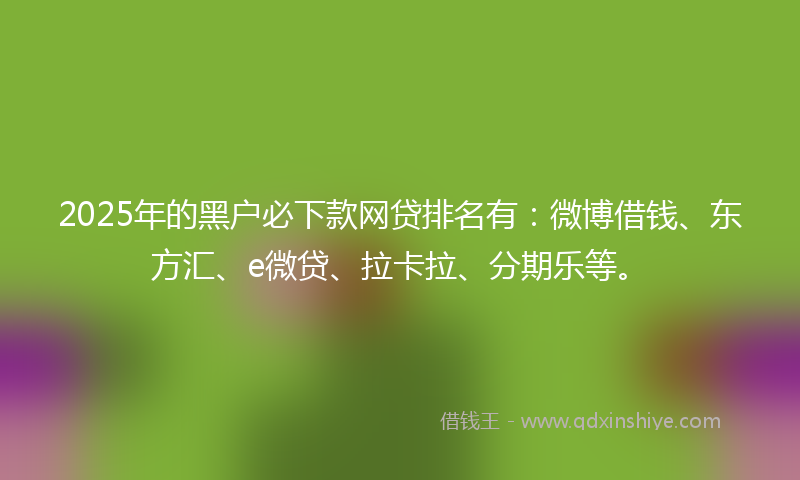 2025年的黑户必下款网贷排名有:微博借钱、东方汇、e微贷、拉卡拉、分期乐等。