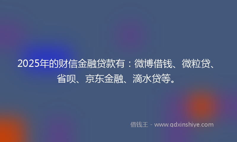 2025年的财信金融贷款有：微博借钱、微粒贷、省呗、京东金融、滴水贷等。