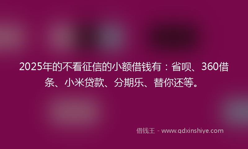 2025年的不看征信的小额借钱有：省呗、360借条、小米贷款、分期乐、替你还等。