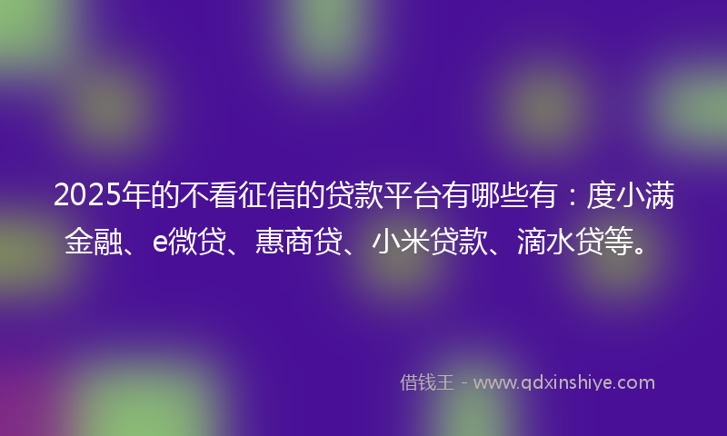 2025年的不看征信的贷款平台有哪些有：度小满金融、e微贷、惠商贷、小米贷款、滴水贷等。