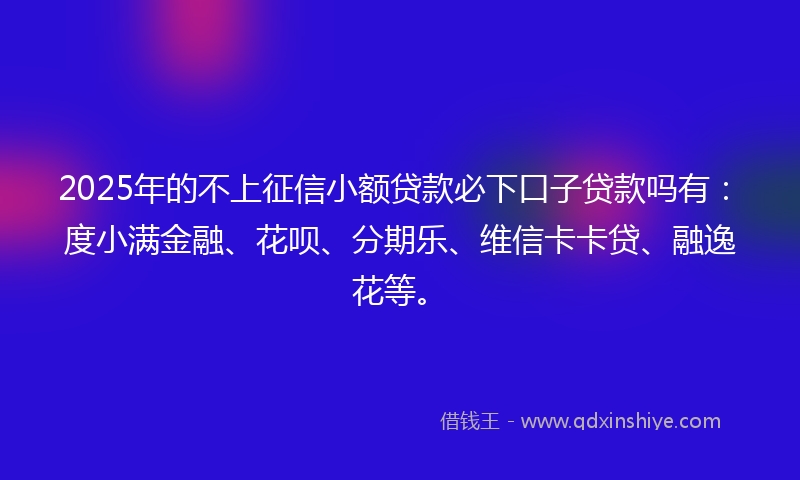2025年的不上征信小额贷款必下口子贷款吗有：度小满金融、花呗、分期乐、维信卡卡贷、融逸花等。