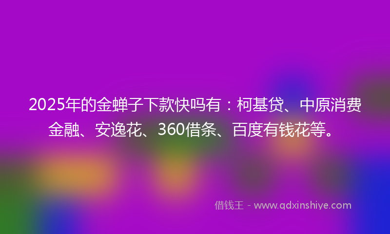 2025年的金蝉子下款快吗有：柯基贷、中原消费金融、安逸花、360借条、百度有钱花等。