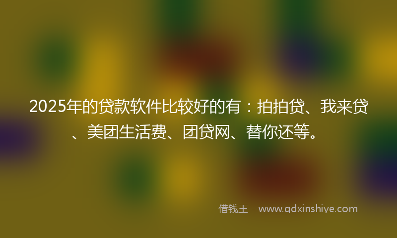 2025年的贷款软件比较好的有：拍拍贷、我来贷、美团生活费、团贷网、替你还等。
