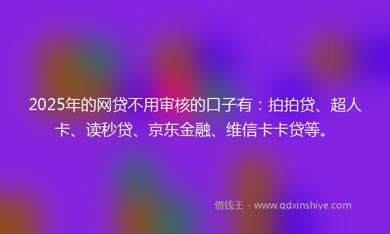 2025年的网贷不用审核的口子有：拍拍贷、超人卡、读秒贷、京东金融、维信卡卡贷等。