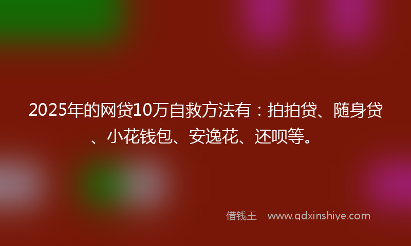 2025年的网贷10万自救方法有：拍拍贷、随身贷、小花钱包、安逸花、还呗等。