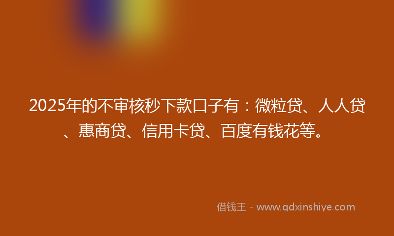 2025年的不审核秒下款口子有：微粒贷、人人贷、惠商贷、信用卡贷、百度有钱花等。