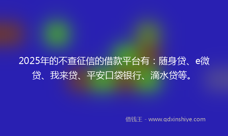 2025年的不查征信的借款平台有：随身贷、e微贷、我来贷、平安口袋银行、滴水贷等。