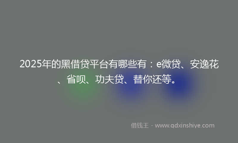 2025年的黑借贷平台有哪些有：e微贷、安逸花、省呗、功夫贷、替你还等。