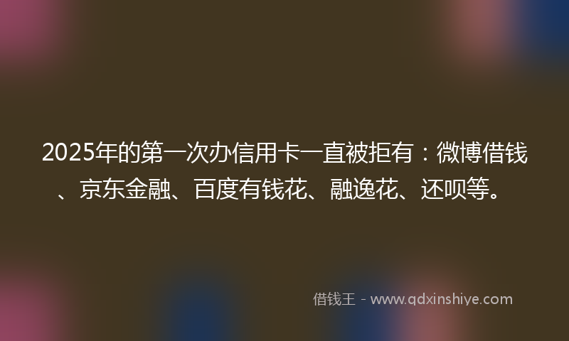 2025年的第一次办信用卡一直被拒有：微博借钱、京东金融、百度有钱花、融逸花、还呗等。