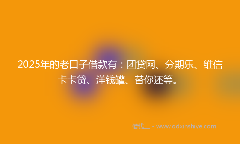 2025年的老口子借款有：团贷网、分期乐、维信卡卡贷、洋钱罐、替你还等。
