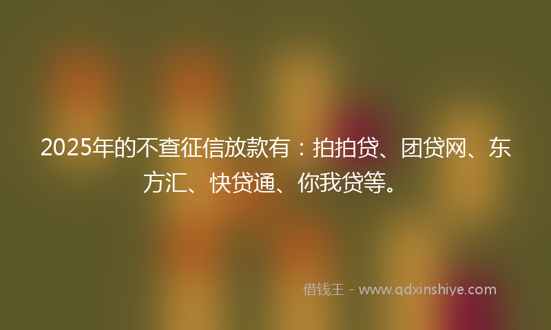 2025年的不查征信放款有：拍拍贷、团贷网、东方汇、快贷通、你我贷等。