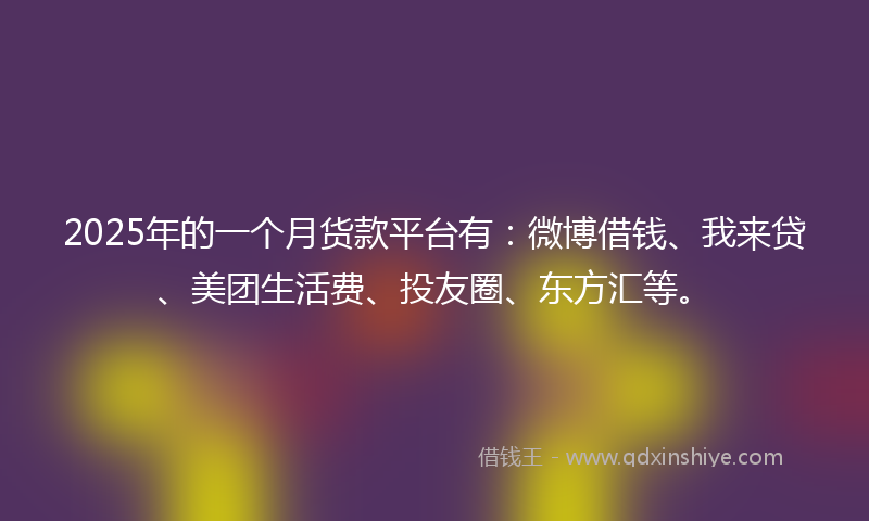 2025年的一个月货款平台有：微博借钱、我来贷、美团生活费、投友圈、东方汇等。