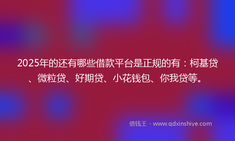 2025年的还有哪些借款平台是正规的有：柯基贷、微粒贷、好期贷、小花钱包、你我贷等。