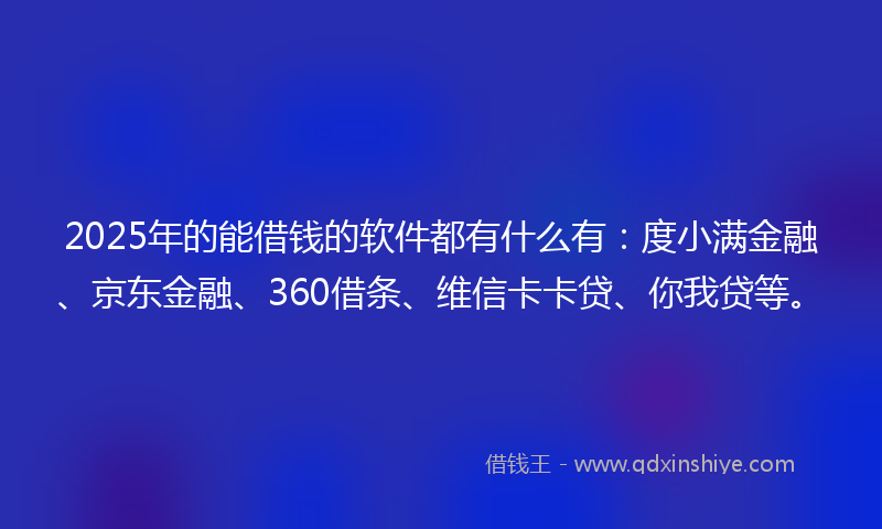 2025年的能借钱的软件都有什么有:度小满金融、京东金融、360借条、维信卡卡贷、你我贷等。